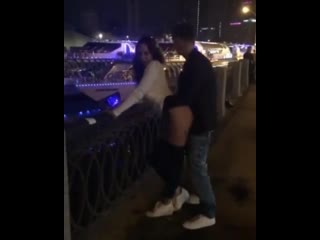 russians fucking in public on a bridge